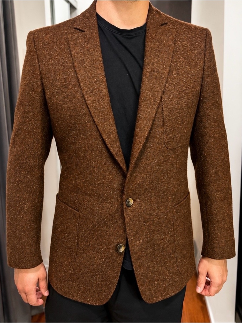 Vintage Andre Oliver Wool Blazer | Brown Textured Mens Designer Jacket